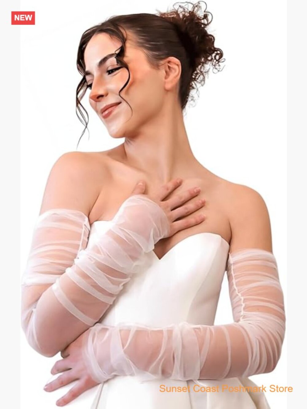 Long Tulle Gloves Ruched Fingerless Gloves Wedding Bridal Opera Sheer Stretchy
